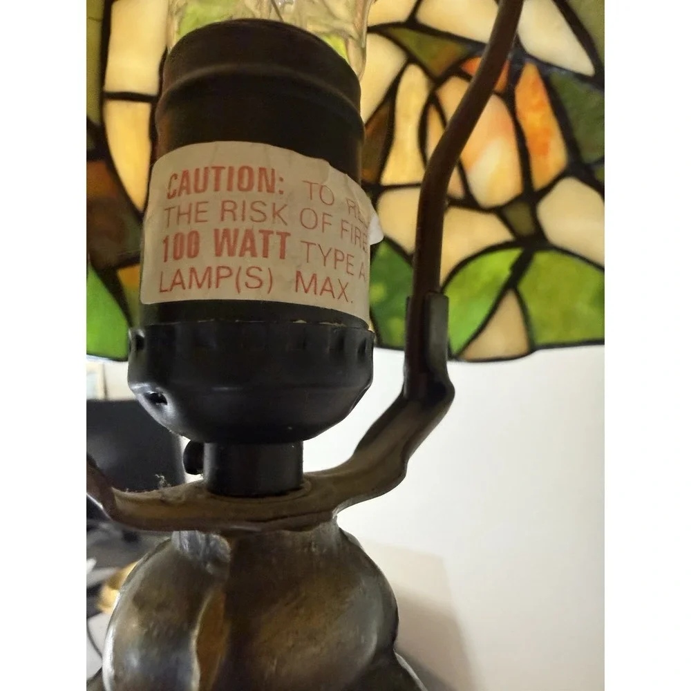 Vintage Tiffany Style Stained Glass Tulip Table Lamp Antique Bronze Base‎ 22
